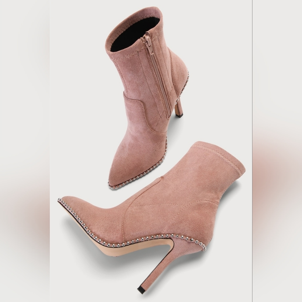 NWT Privileged Shellie Rose Suede Pointed-Toe Studded Mid-Calf Boots 7